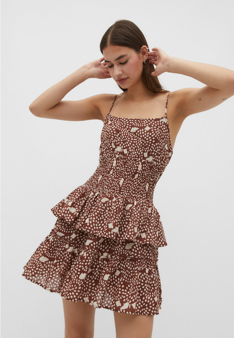 

Stradivarius Kurzes Kleid mit Volants und Print Braun XL