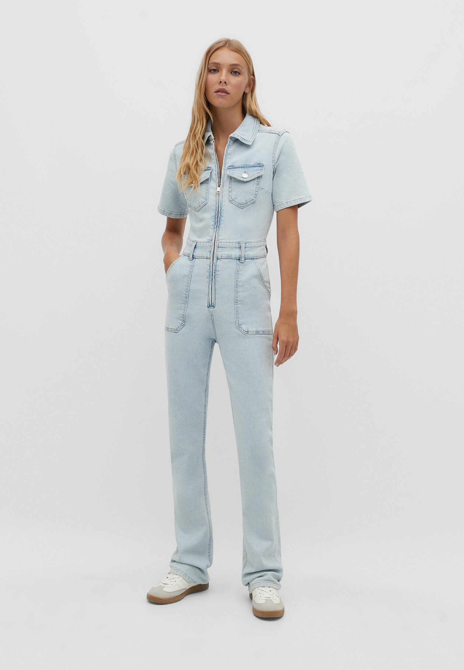 Light blue cheap denim jumpsuit