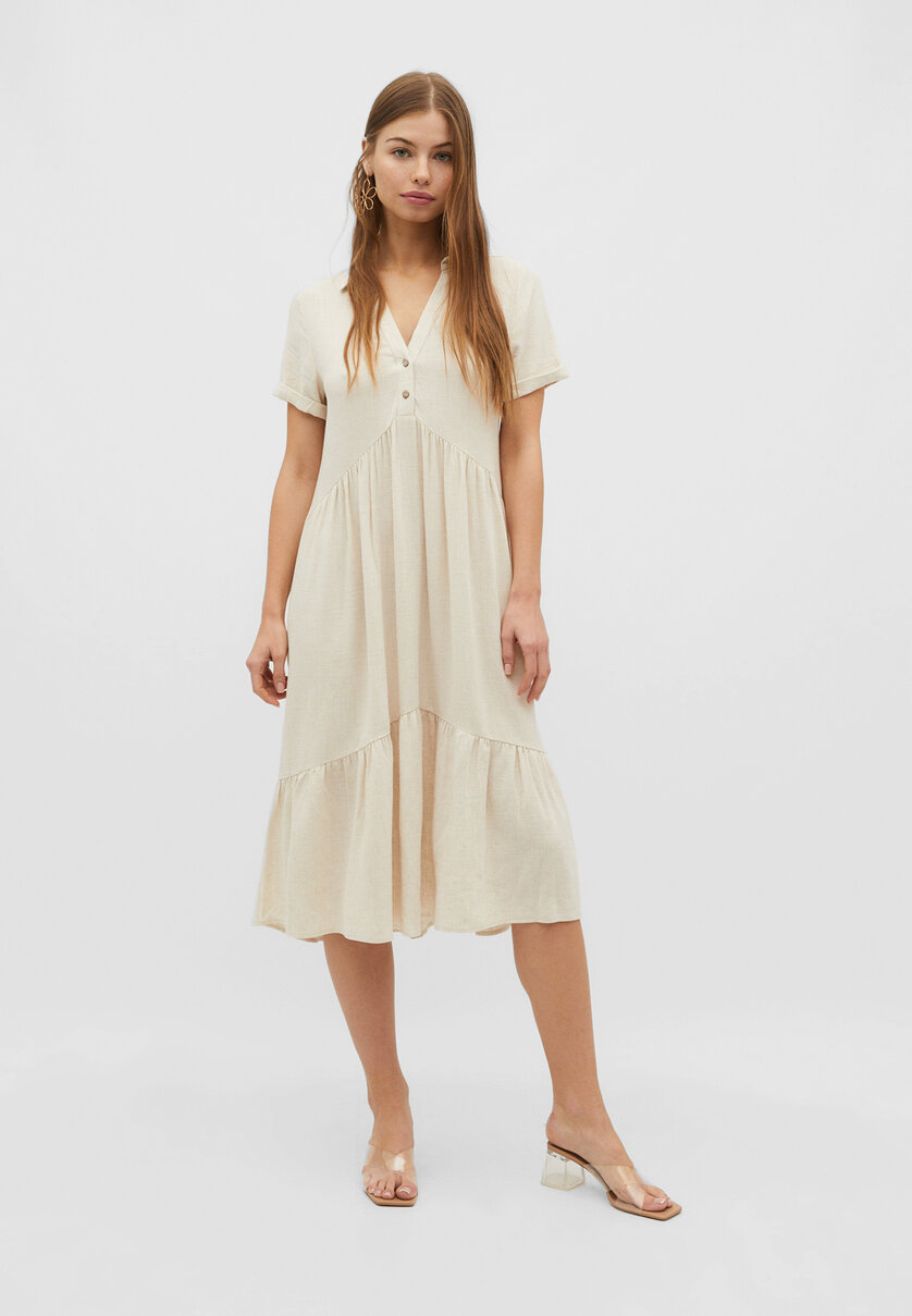 Linen blend midi shirt dress