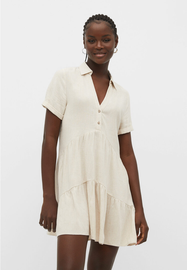 Short linen blend shirt dress - Women's fashion