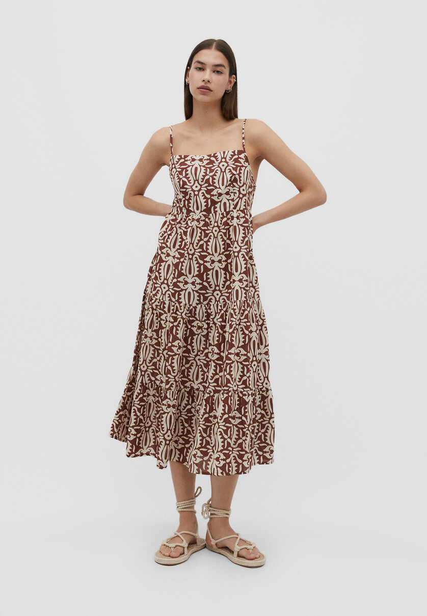 Midi-jurk met print en cut-out