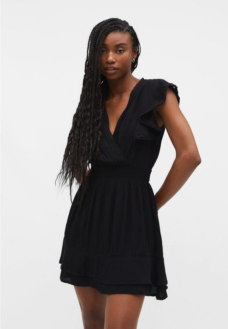 

Stradivarius Kurzes Kleid mit Volants Schwarz S