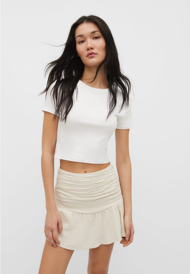 Stradivarius Cropped T-Shirt aus Baumwolle Weiß XL