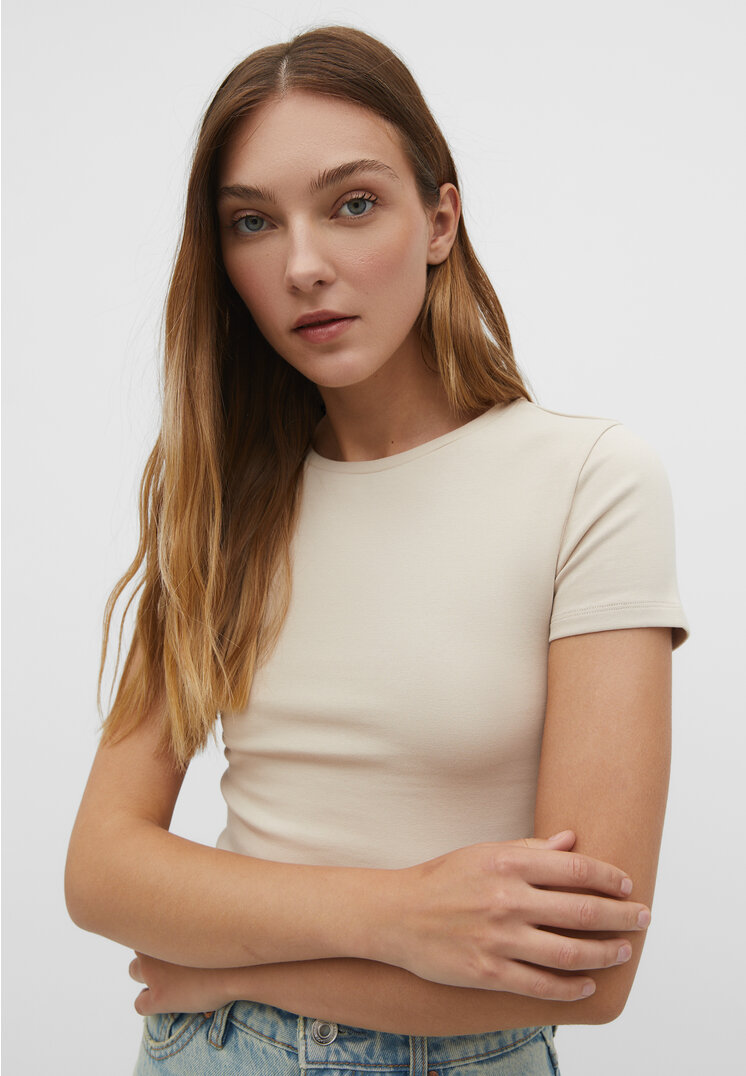 

Stradivarius Cropped T-Shirt aus Baumwolle Steingrau XL