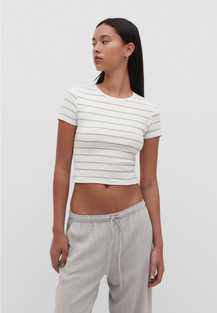 

Stradivarius Gestreiftes Cropped-Shirt Grau Melange XL