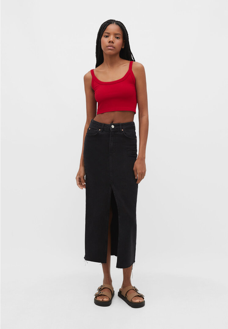 Stradivarius Cropped-Top mit breiten Trägern Rot S