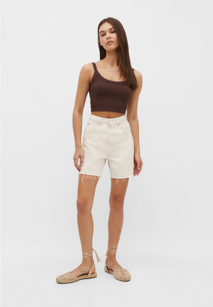

Stradivarius Cropped-Top mit breiten Trägern Helles Camel XS