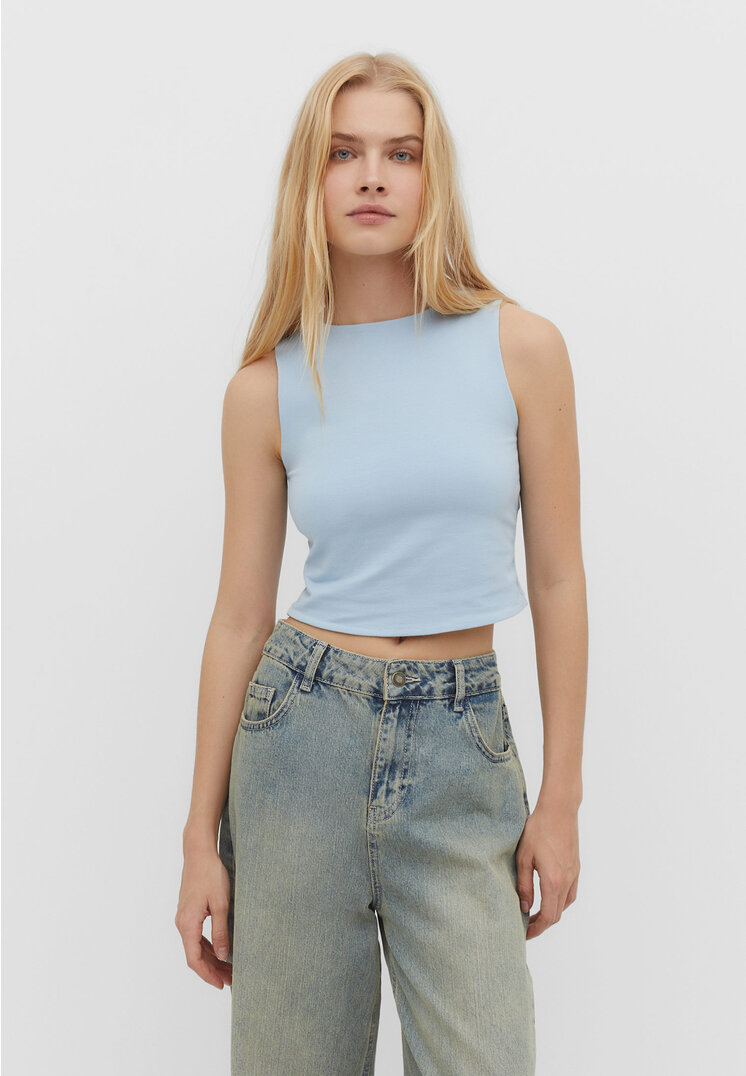

Stradivarius Top z bawełny bez rękawów Błękitny XL