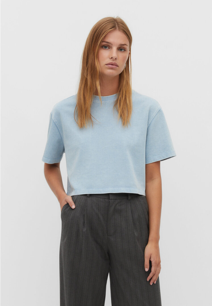 

Stradivarius Cropped-Shirt aus Baumwolle im Acid-Wash Himmelblau XS