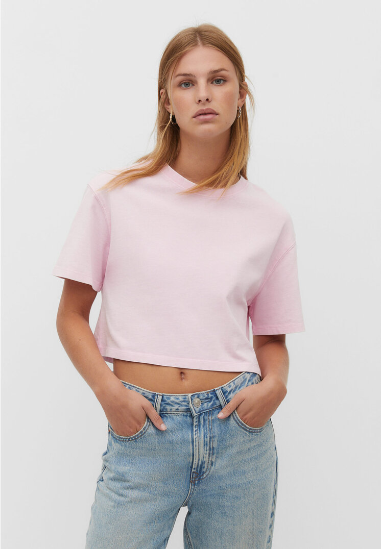 

Stradivarius Cropped-Shirt aus Baumwolle im Acid-Wash Pastellrosa S