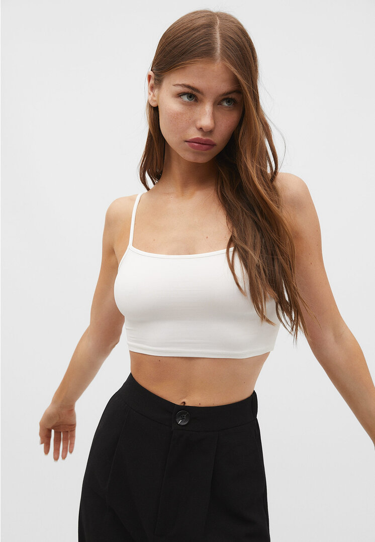 

Stradivarius Cropped Trägershirt Ecru XS