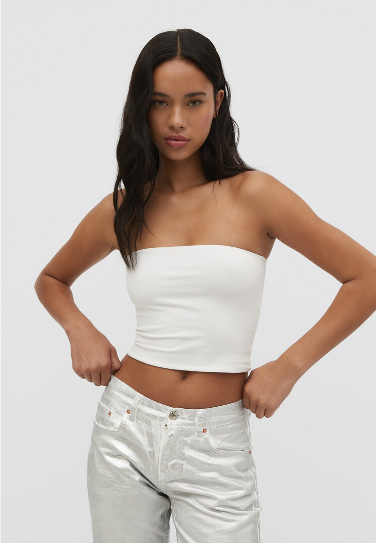 Stradivarius Bandeau-Top Weiß L