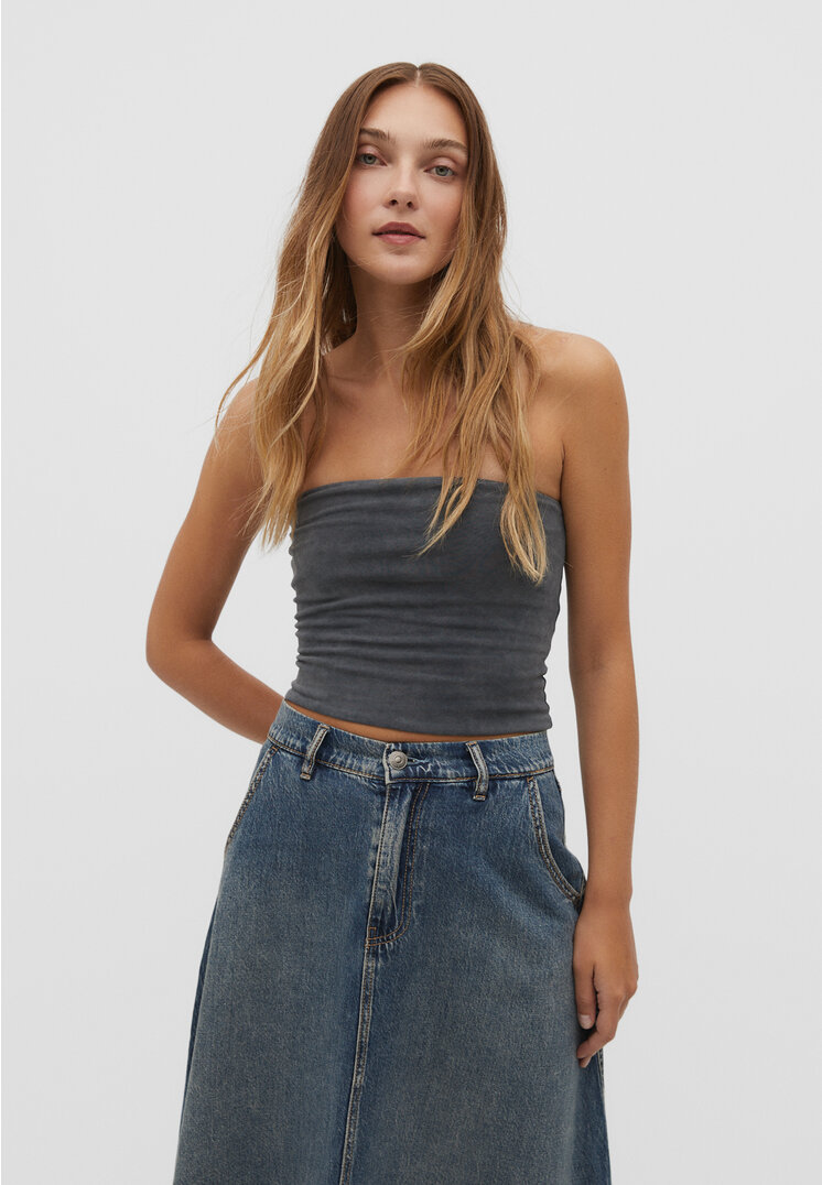 

Stradivarius Top bandeau z efektem sprania Ciemnoszary M