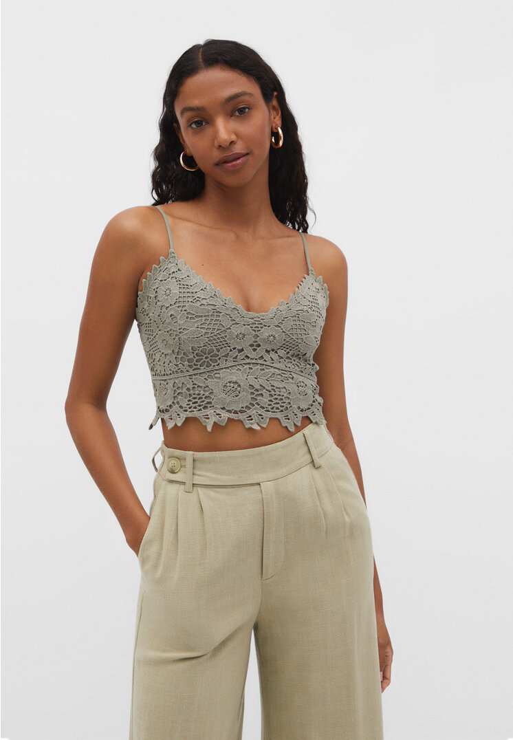 

Stradivarius Rustikales Guipure-Top Khaki L