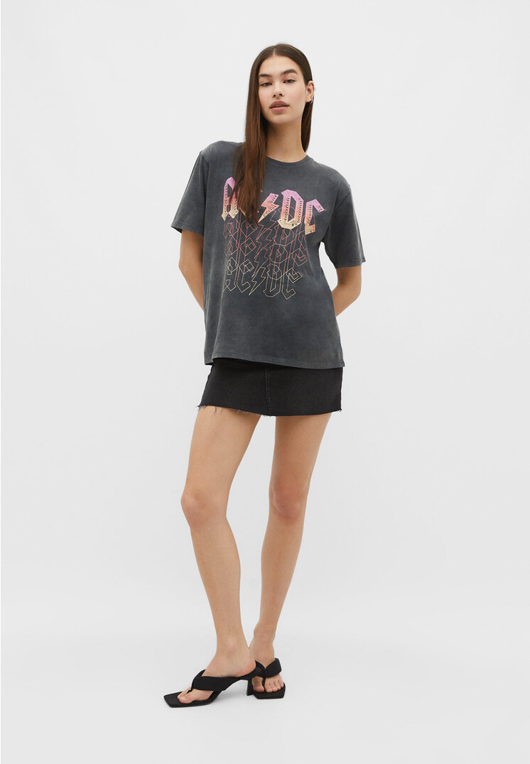 Stradivarius Shirt ACDC Graumeliert S