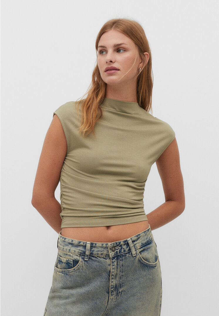 

Stradivarius Marszczona koszulka z wiskozy Khaki L