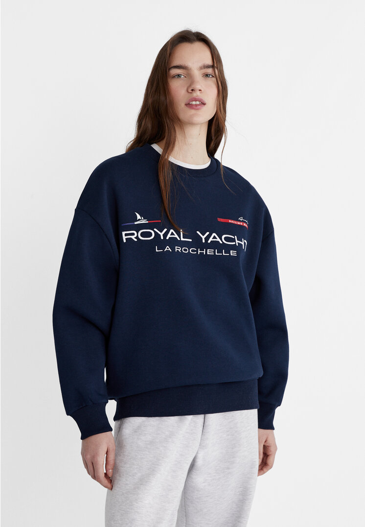 

Stradivarius Bluza z żeglarskim nadrukiem Morski XS