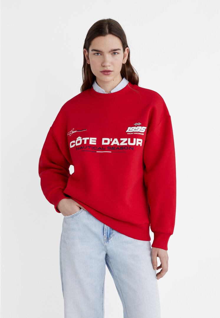 Stradivarius Bluza z żeglarskim nadrukiem Czerwony S