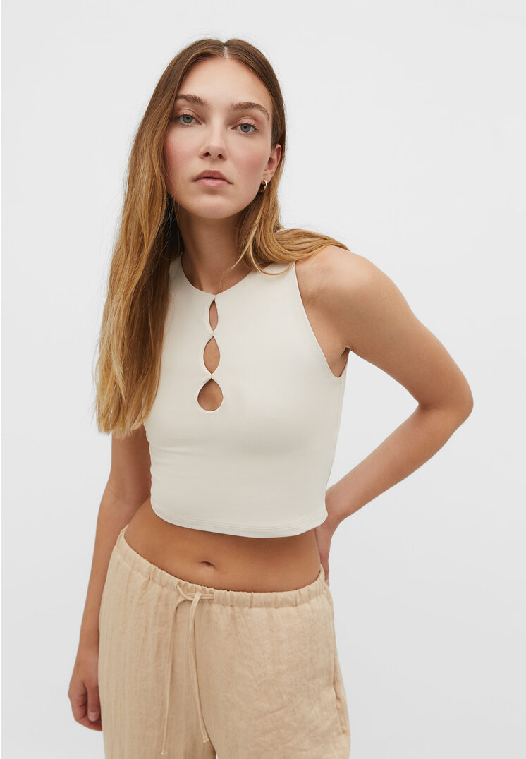 

Stradivarius Top mit Lochmuster Steingrau S