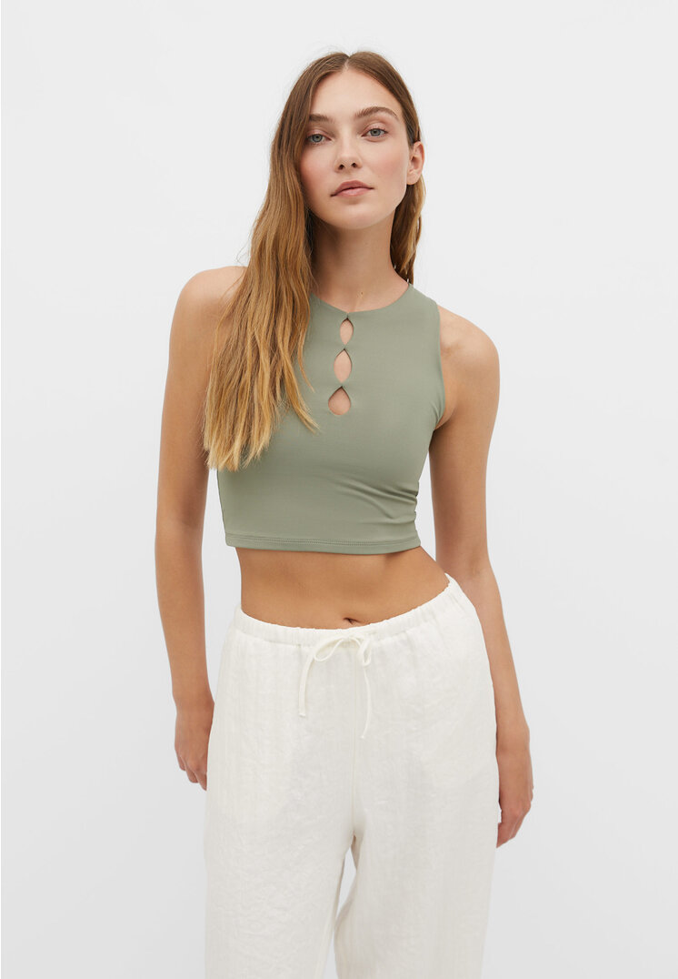 

Stradivarius Top mit Lochmuster Khaki M
