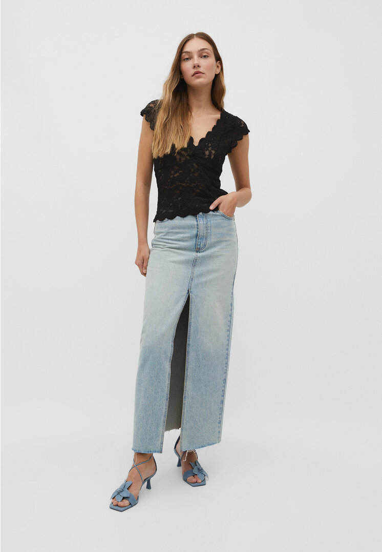 

Stradivarius Shirt mit Spitzenkante Schwarz M