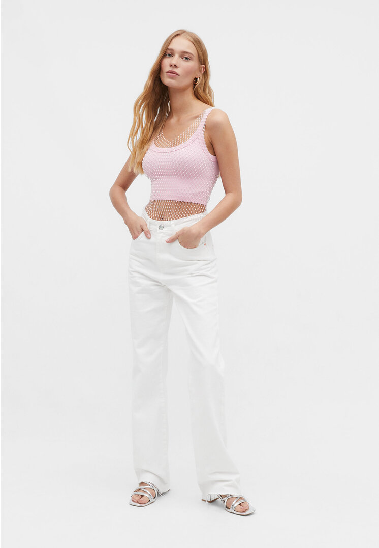 

Stradivarius Glänzendes Top aus Mesh Pastellrosa M