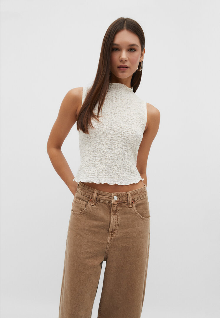 Stradivarius Top mit Textur Vanille M