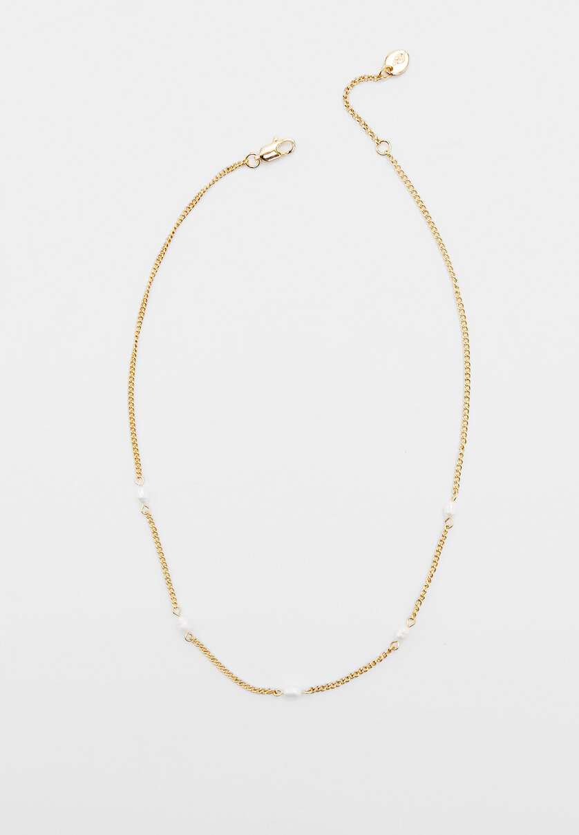 Chain with pearl beads. Gold/Silver plated.