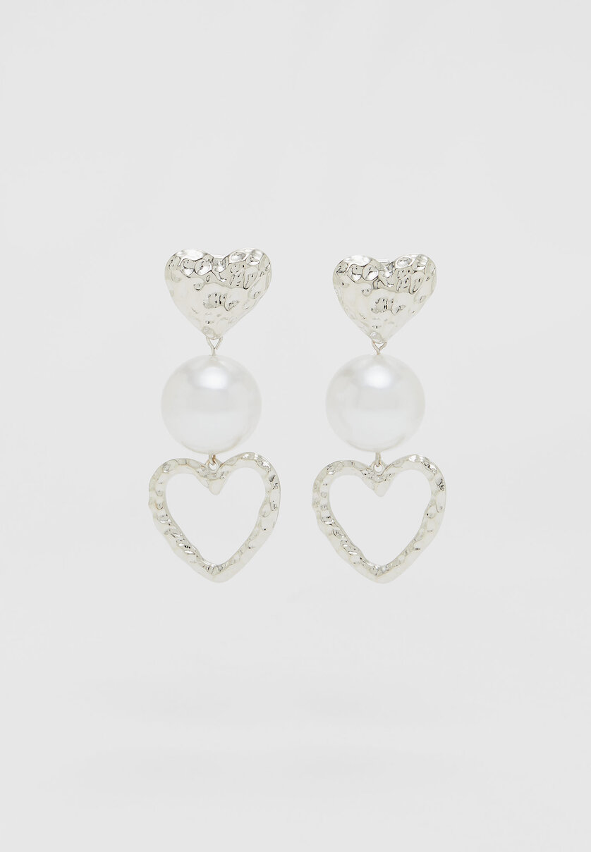 Heart and faux pearl earrings