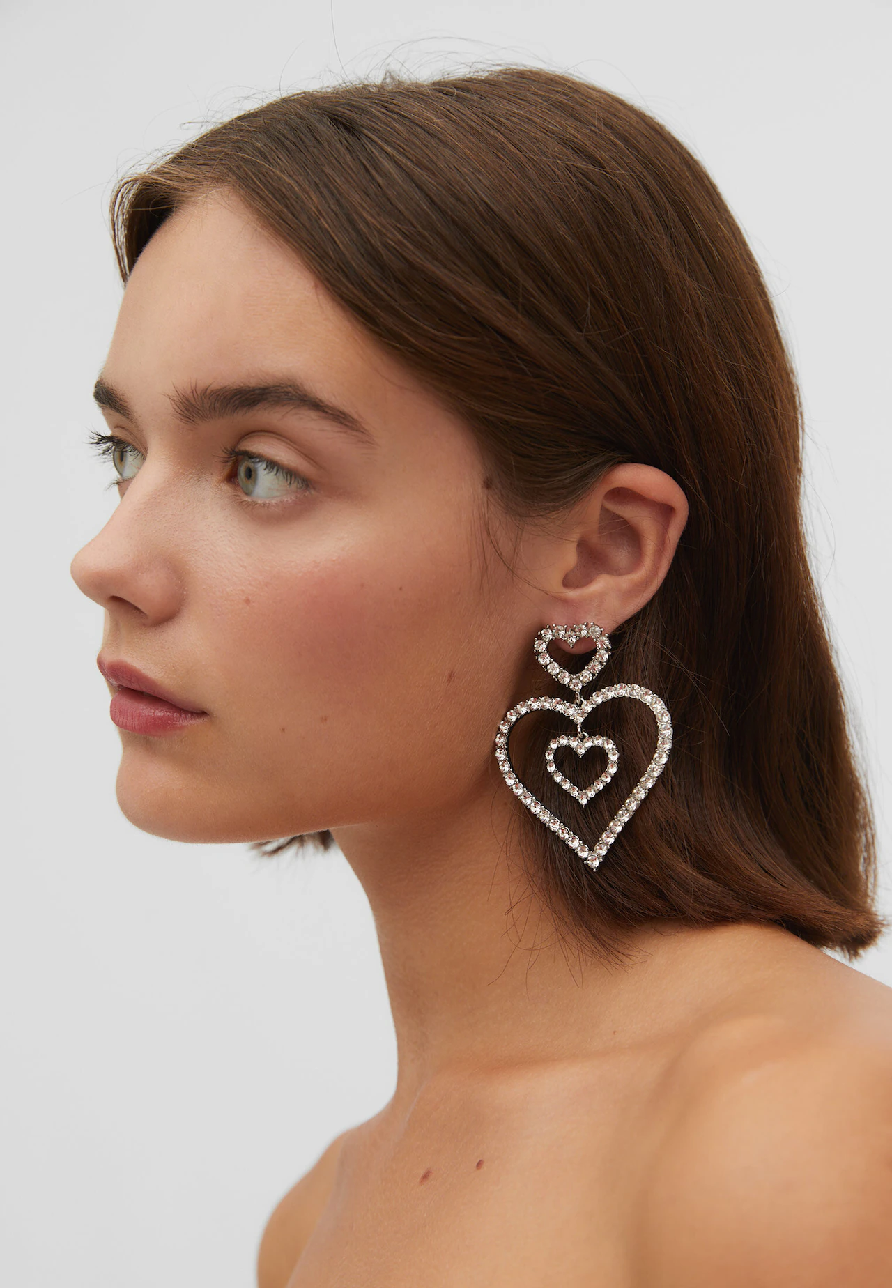 Triple Heart Crystal Rhinestone Dangle Earrings - Pierced