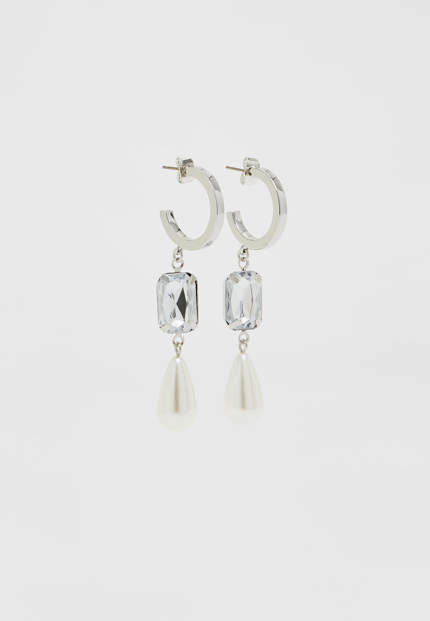 Rhinestone and faux pearl earrings