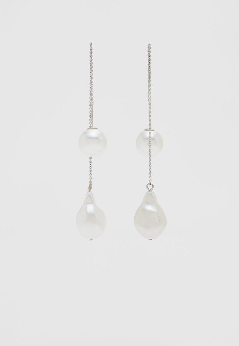 Faux pearl chain earrings