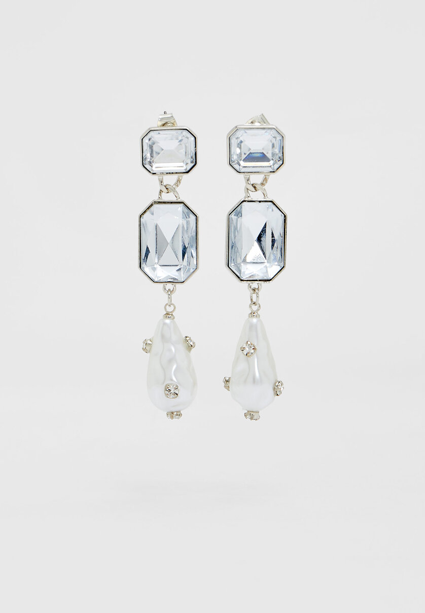Rhinestone faux pearl earrings
