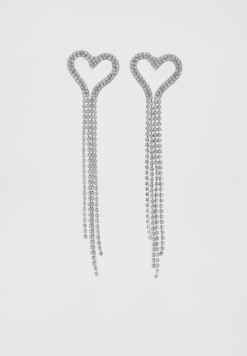 Cascading rhinestone heart earrings