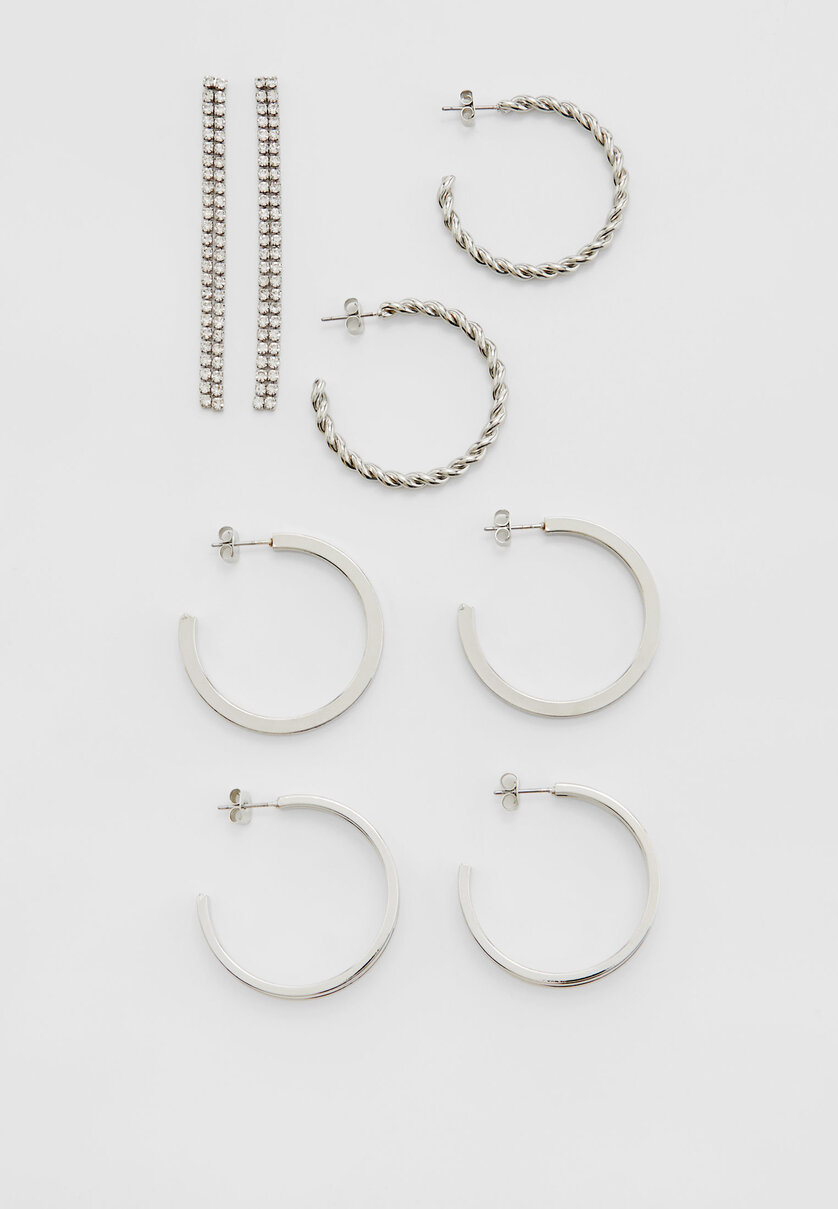 Set Of 4 Hoop And Rhinestone Earrings Women s Fashion Stradivarius set-of-4-hoop-and-rhinestone-earrings-women-s-fashion-stradivarius