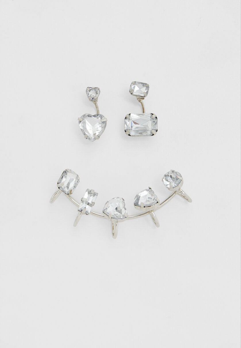 Set of 5 geometric rhinestone earrings