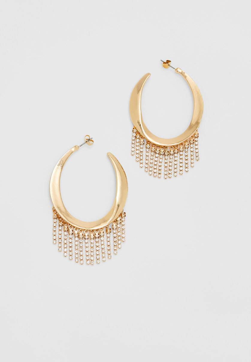 Rhinestone fringed hoop earrings
