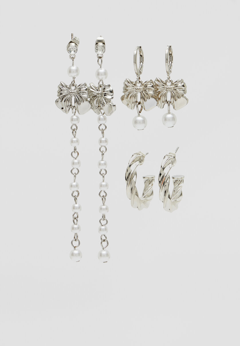 Set of 3 chain and bow earrings