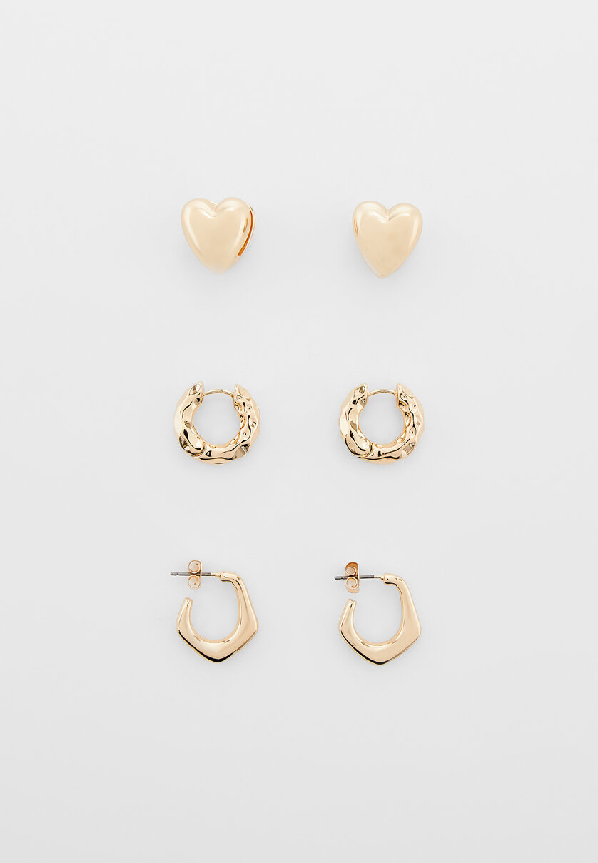 Set of 3 hoop and heart earrings