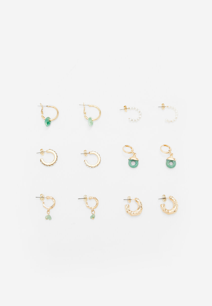 6er-Set Ohrringe mit Perlen und Schmucksteinen