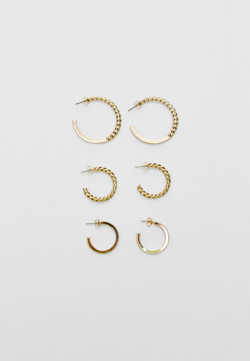 Set of 3 pairs of large hoop earrings
