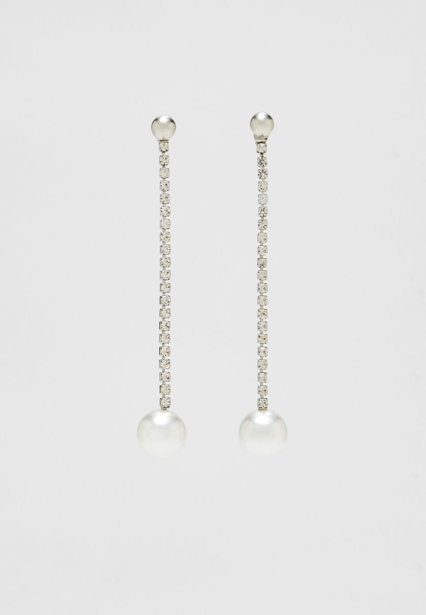 Rhinestone and faux pearl bead earrings