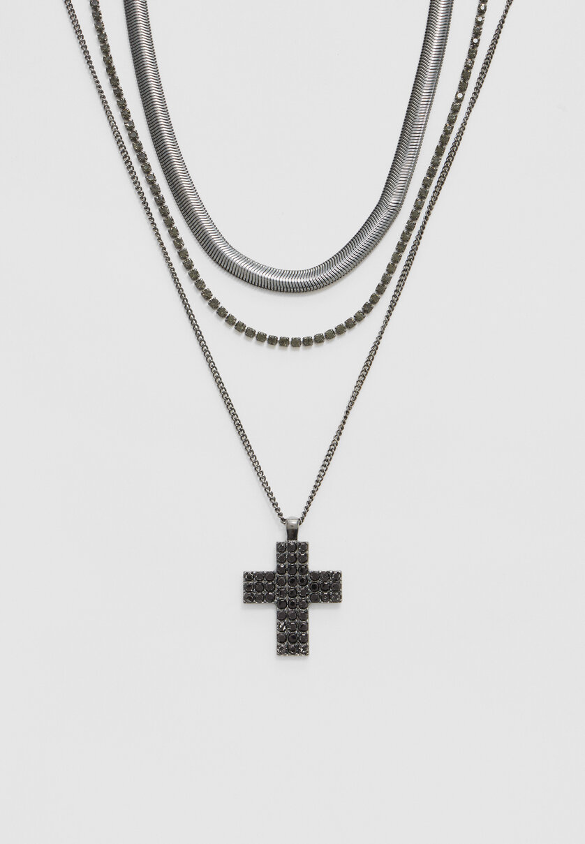 Set of 3 charm and cross necklaces