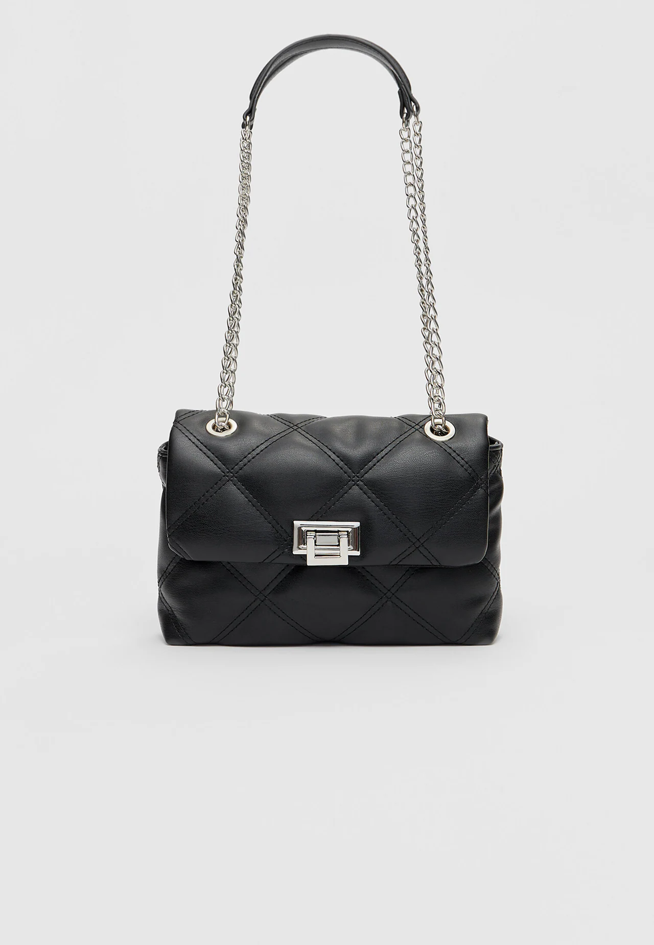 Stradivarius Quilted Crossbody Bag with Chain Strap Black M