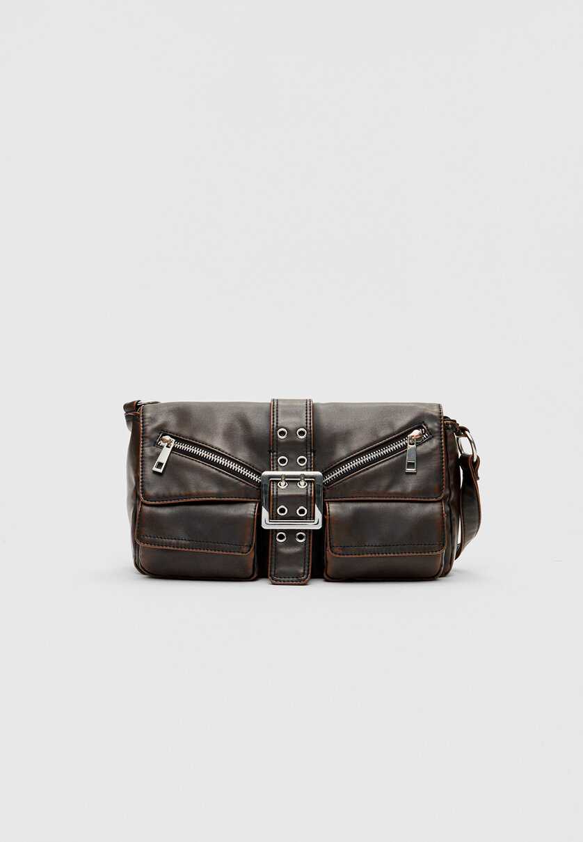 Чанта за през рамо с ефект на износване и джобове