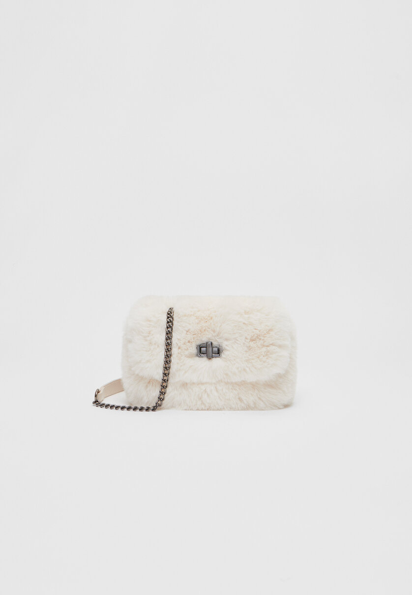 Faux fur crossbody bag with chain