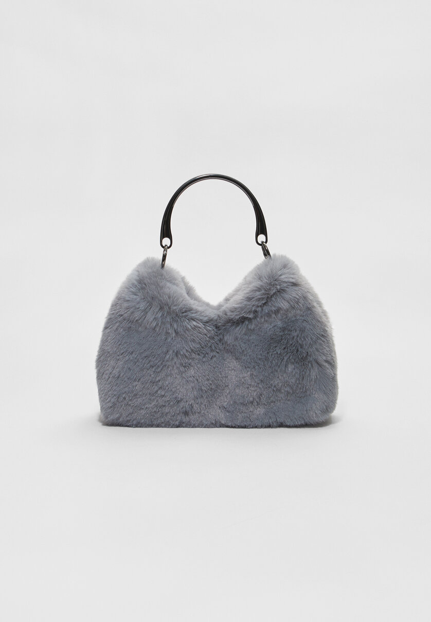 Faux fur bag with metal strap