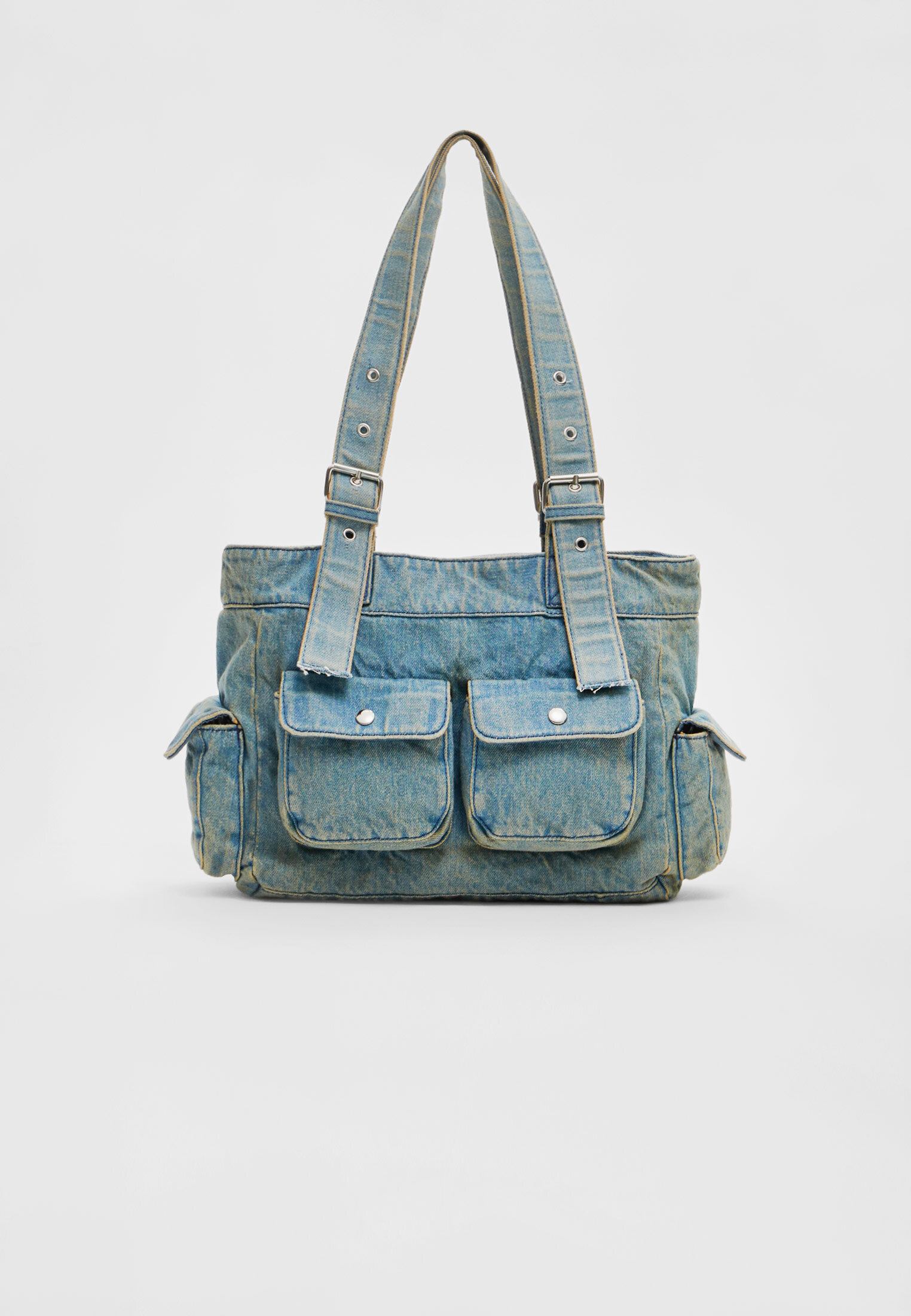 Denim tote 2024 bag with pockets