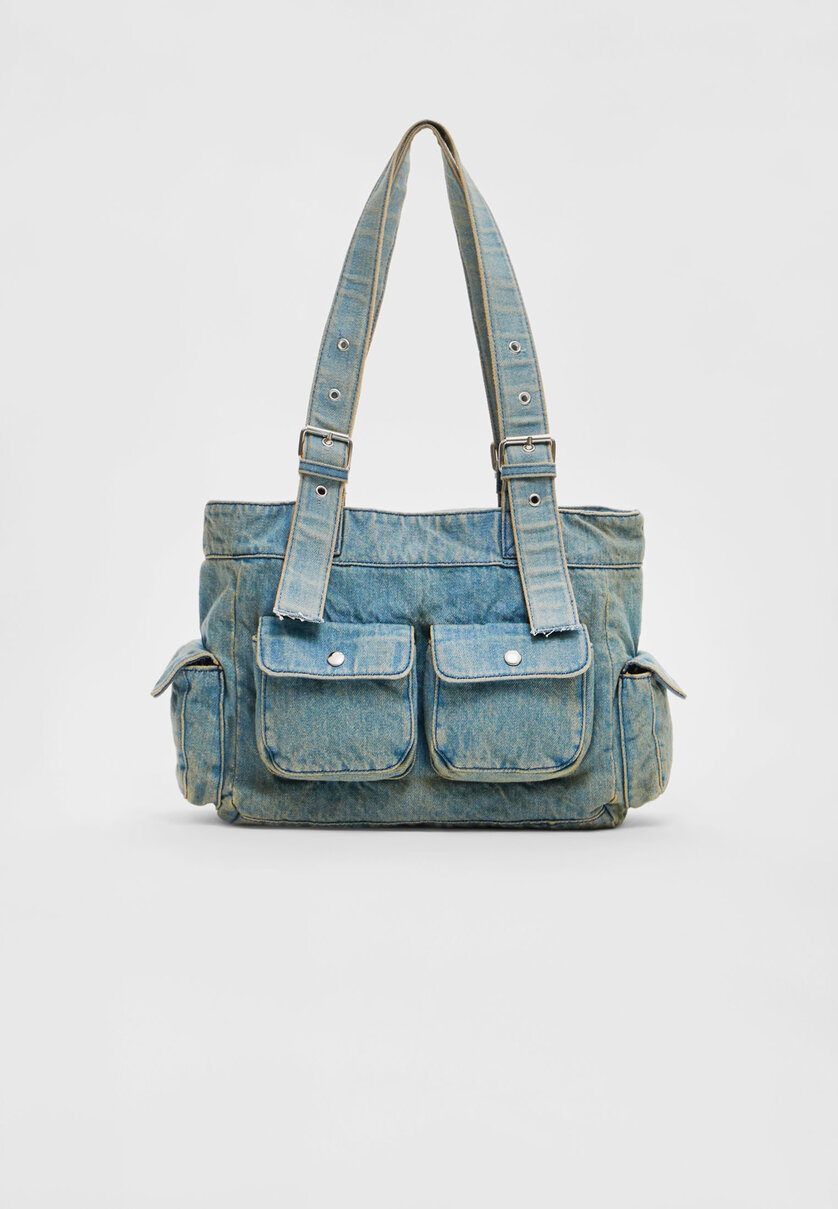 Denim canvas best sale tote bag