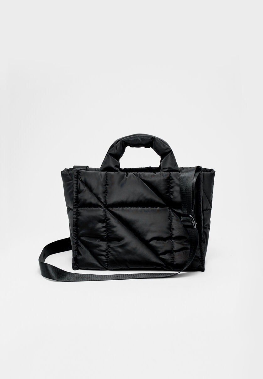 Black Quilted Nylon Tote Bag
